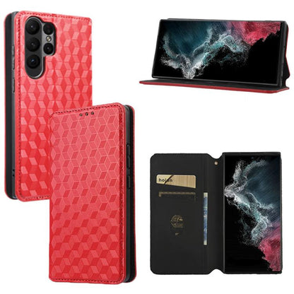 Cubic Grid Texture Flip Leather Phone Case