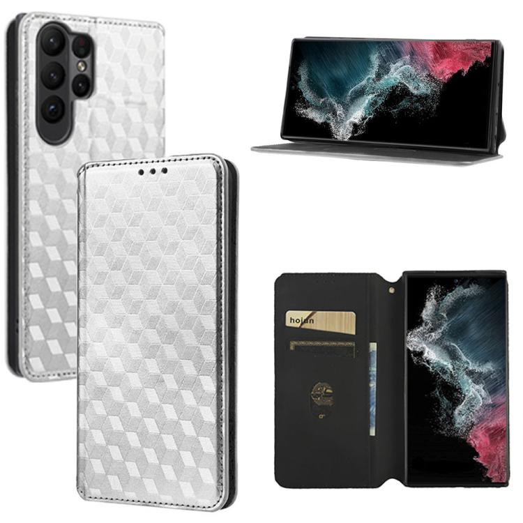 Cubic Grid Texture Flip Leather Phone Case