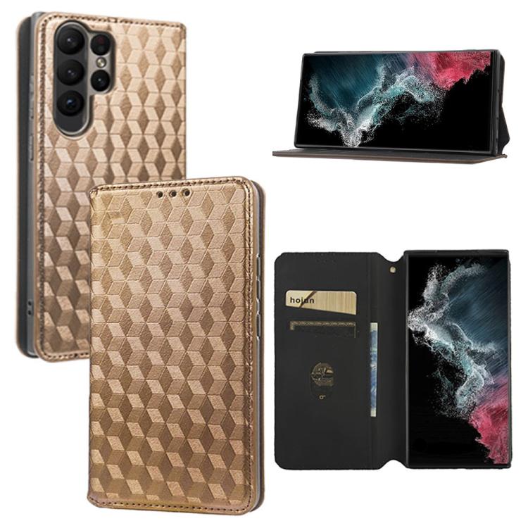 Cubic Grid Texture Flip Leather Phone Case