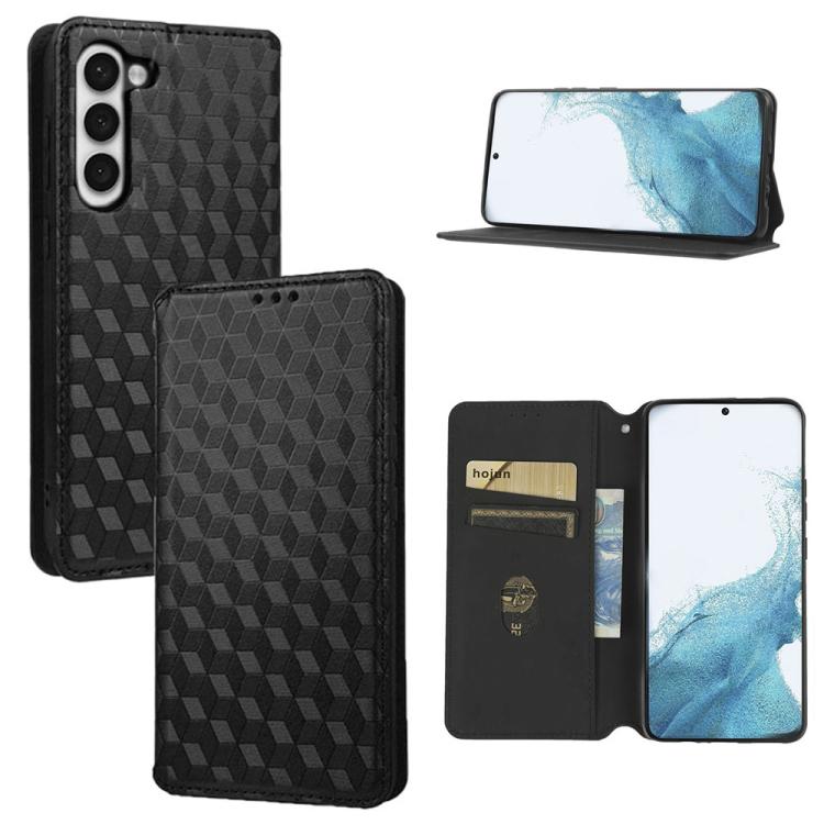 Cubic Grid Texture Flip Leather Phone Case