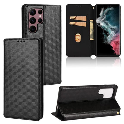 Cubic Grid Texture Flip Leather Phone Case