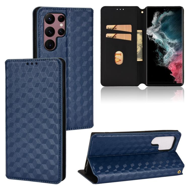 Cubic Grid Texture Flip Leather Phone Case