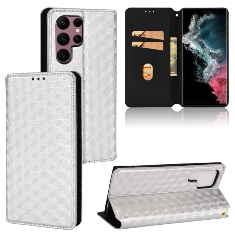 Cubic Grid Texture Flip Leather Phone Case