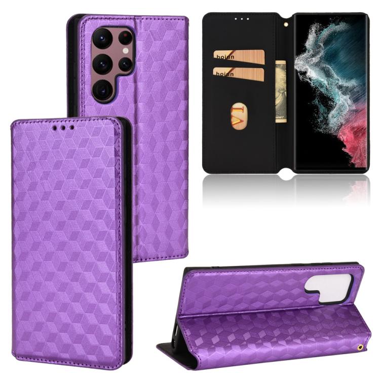 Cubic Grid Texture Flip Leather Phone Case