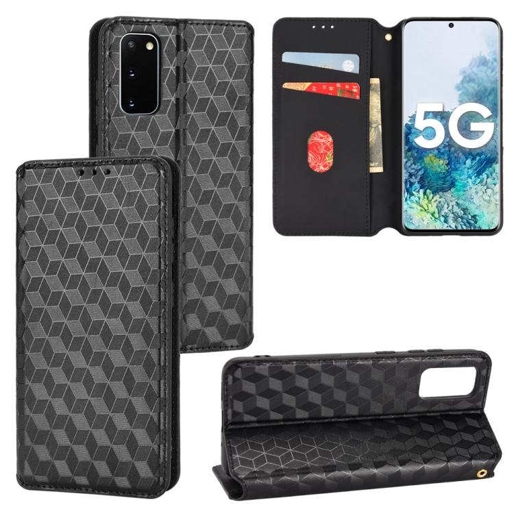 Cubic Grid Texture Flip Leather Phone Case