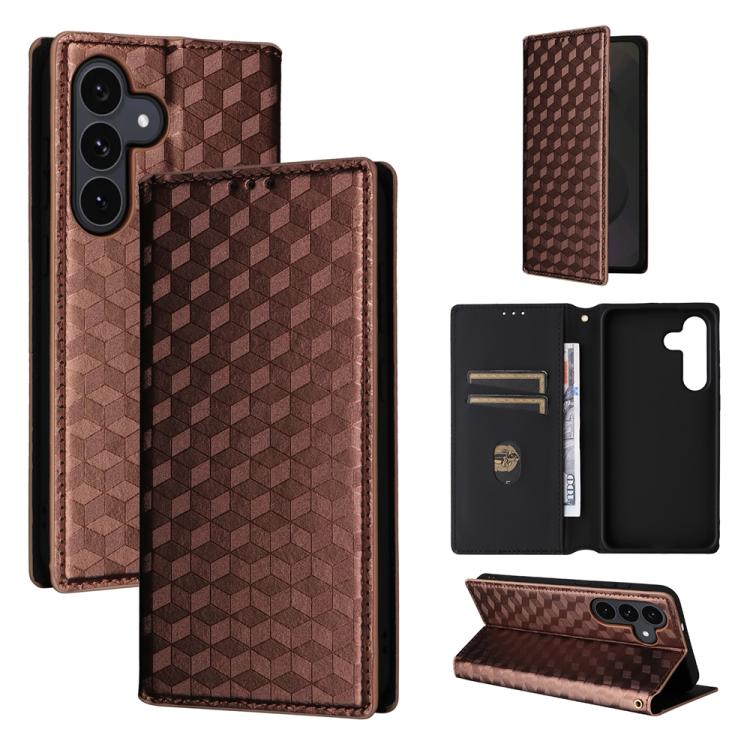 Cubic Grid Texture Flip Leather Phone Case