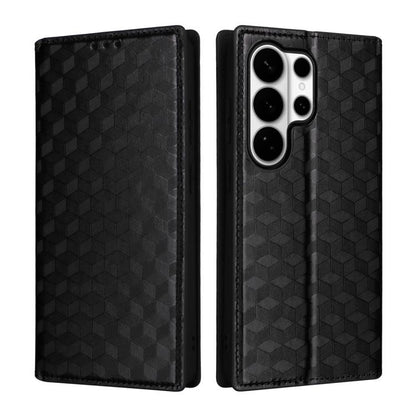 Cubic Grid Texture Flip Leather Phone Case