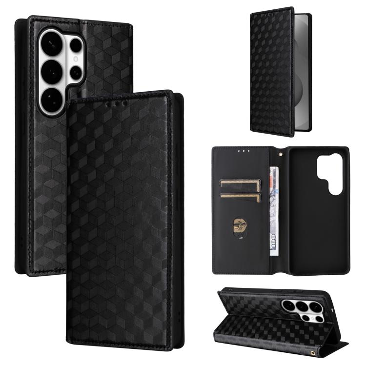 Cubic Grid Texture Flip Leather Phone Case