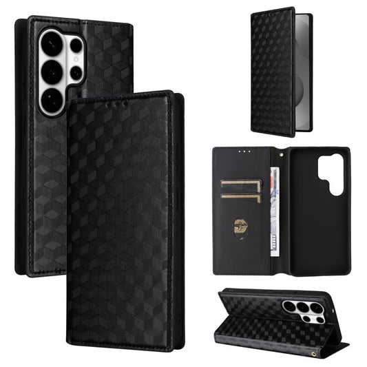 Cubic Grid Texture Flip Leather Phone Case