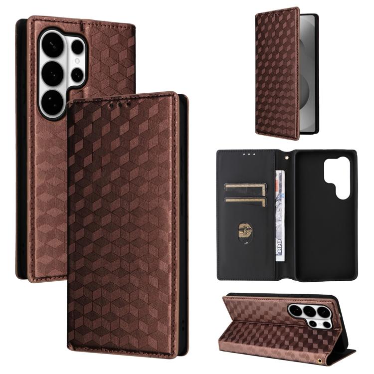 Cubic Grid Texture Flip Leather Phone Case