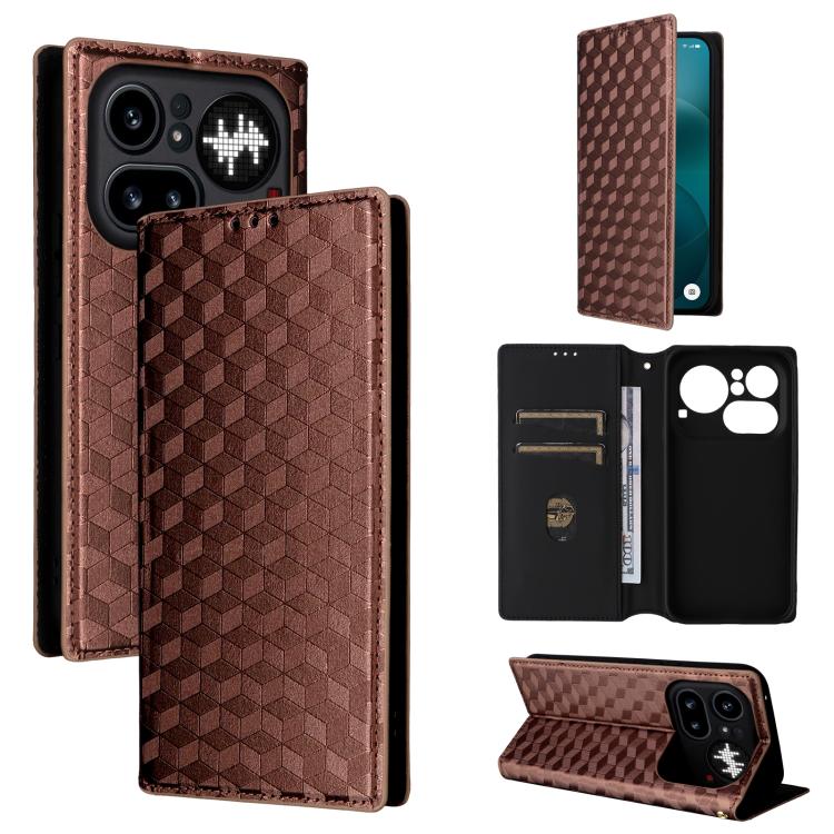 Cubic Grid Texture Flip Leather Phone Case, For Nothing Phone 4a Pro, For Nothing Phone 4a, For Nothing Phone 3a Lite, For Nothing Phone 3, For Nothing CMF Phone 2 Pro, For Nothing Phone 3a, For Nothing Phone 3a Pro, For Nothing CMF Phone 1            ...