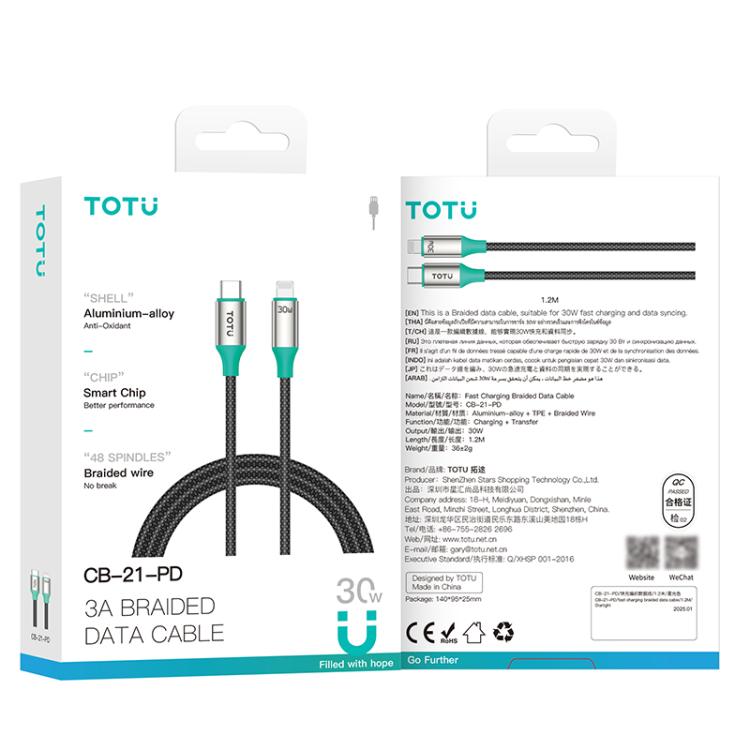 TOTU CB-21-PD 30W USB-C / Type-C to 8 Pin Aluminum Alloy Braided Data Cable, CB-21-PD