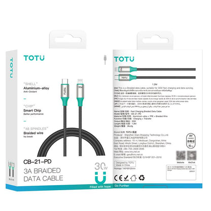 TOTU CB-21-PD 30W USB-C / Type-C to 8 Pin Aluminum Alloy Braided Data Cable, CB-21-PD