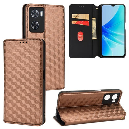 Cubic Grid Texture Flip Leather Phone Case, For OPPO A58 5G / A58x / A78 5G, For OPPO A77 4G / A57 4G / A57 5G TW, For OPPO A17k / A17, For OPPO Reno7 A, For OPPO A77 5G / A57 5G 2022, For OPPO A57 4G 2022 / 5G TW, For OPPO A16K / A16e, For OPPO A55s 5...