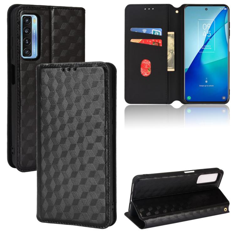 Cubic Grid Texture Flip Leather Phone Case, For TCL 20B 6159K, For TCL 205, For TCL 20 XE, For TCL 20 5G / 20S / 20L / 20L+, For TCL 20 Pro 5G