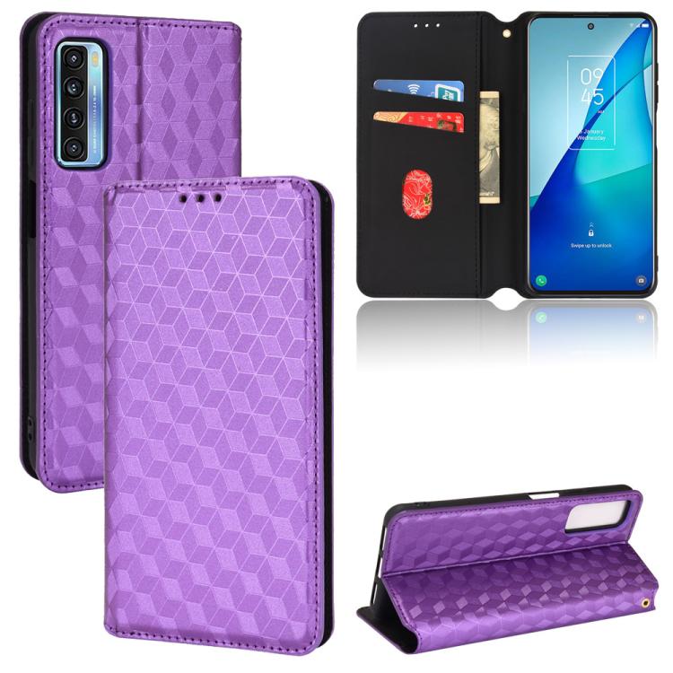 Cubic Grid Texture Flip Leather Phone Case, For TCL 20B 6159K, For TCL 205, For TCL 20 XE, For TCL 20 5G / 20S / 20L / 20L+, For TCL 20 Pro 5G