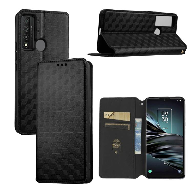 Cubic Grid Texture Flip Leather Phone Case, For TCL 20B 6159K, For TCL 205, For TCL 20 XE, For TCL 20 5G / 20S / 20L / 20L+, For TCL 20 Pro 5G