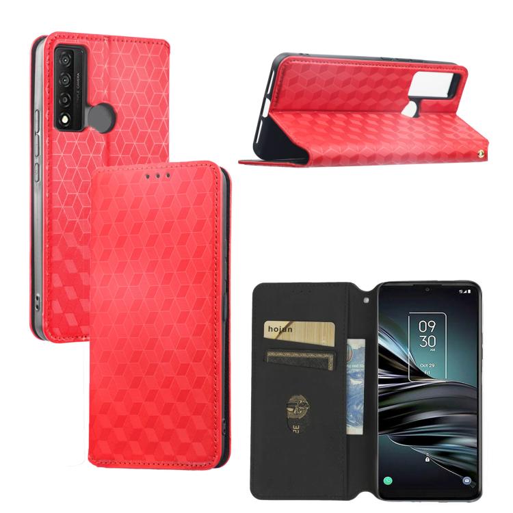 Cubic Grid Texture Flip Leather Phone Case, For TCL 20B 6159K, For TCL 205, For TCL 20 XE, For TCL 20 5G / 20S / 20L / 20L+, For TCL 20 Pro 5G