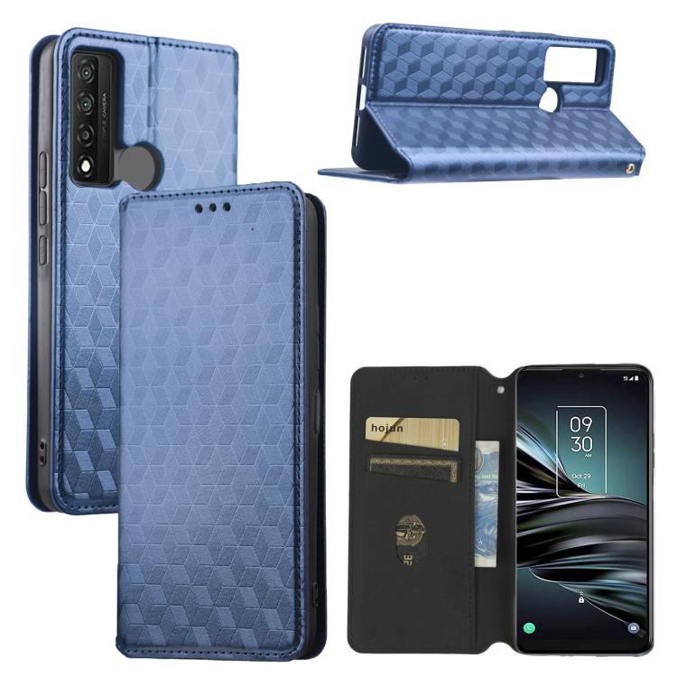 Cubic Grid Texture Flip Leather Phone Case, For TCL 20B 6159K, For TCL 205, For TCL 20 XE, For TCL 20 5G / 20S / 20L / 20L+, For TCL 20 Pro 5G