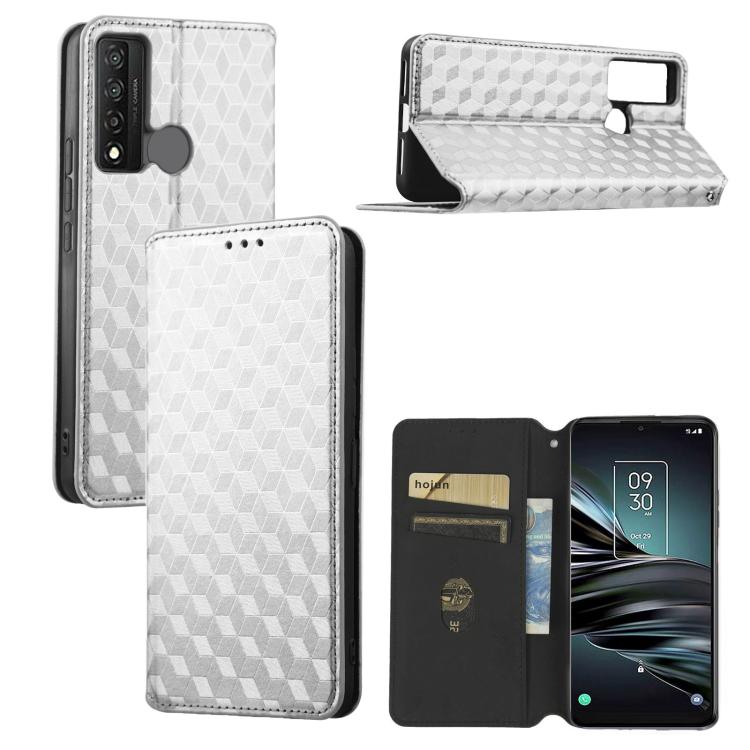 Cubic Grid Texture Flip Leather Phone Case, For TCL 20B 6159K, For TCL 205, For TCL 20 XE, For TCL 20 5G / 20S / 20L / 20L+, For TCL 20 Pro 5G