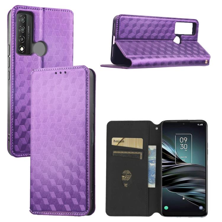 Cubic Grid Texture Flip Leather Phone Case, For TCL 20B 6159K, For TCL 205, For TCL 20 XE, For TCL 20 5G / 20S / 20L / 20L+, For TCL 20 Pro 5G