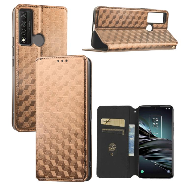 Cubic Grid Texture Flip Leather Phone Case, For TCL 20B 6159K, For TCL 205, For TCL 20 XE, For TCL 20 5G / 20S / 20L / 20L+, For TCL 20 Pro 5G