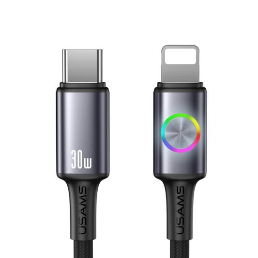 USAMS SJ753 30W Type-C to 8 Pin Aluminum Alloy Data Cable with Colorful Light, Length: 1.2m, SJ753USB01, SJ753USB02