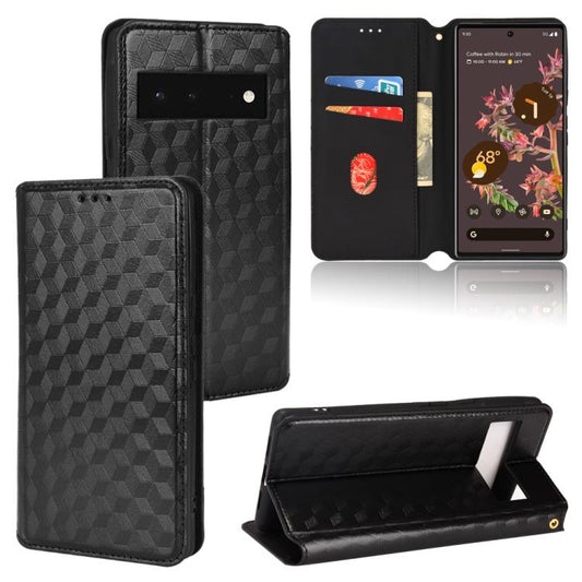 Cubic Grid Texture Flip Leather Phone Case, For Google Pixel 6