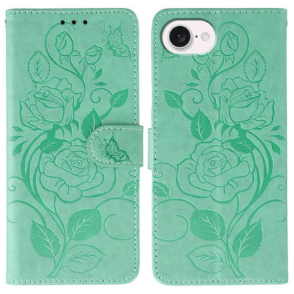 Rose Butterfly Embossed Leather Phone Case, For iPhone 17e / 16e, For iPhone 17 Pro Max, For iPhone 17 Pro, For iPhone 17, For iPhone Air
