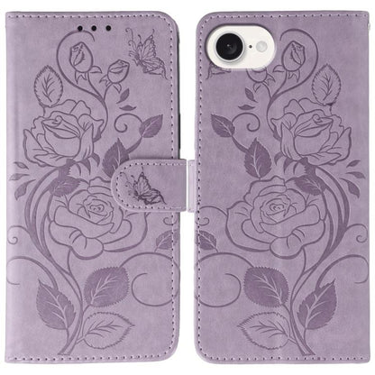 Rose Butterfly Embossed Leather Phone Case, For iPhone 17e / 16e, For iPhone 17 Pro Max, For iPhone 17 Pro, For iPhone 17, For iPhone Air