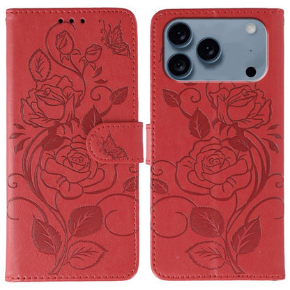 Rose Butterfly Embossed Leather Phone Case, For iPhone 17e / 16e, For iPhone 17 Pro Max, For iPhone 17 Pro, For iPhone 17, For iPhone Air