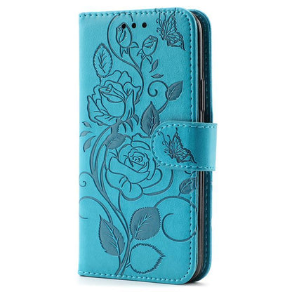 Rose Butterfly Embossed Leather Phone Case, For iPhone 18 Pro / 17 Pro, For iPhone 18 Pro Max / 17 Pro Max, For iPhone 17e / 16e, For iPhone 17, For iPhone Air