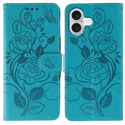 Rose Butterfly Embossed Leather Phone Case, For iPhone 17e / 16e, For iPhone 17 Pro Max, For iPhone 17 Pro, For iPhone 17, For iPhone Air