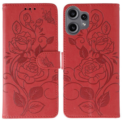 Rose Butterfly Embossed Leather Phone Case, For Nothing CMF Phone 2 Pro, For Nothing Phone 3a, For Nothing Phone 3a Pro, For Nothing CMF Phone 1