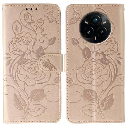 Rose Butterfly Embossed Leather Phone Case, For Realme 14 Pro+, For Realme 14 Pro, For Realme 14x, For Realme GT 7 Pro