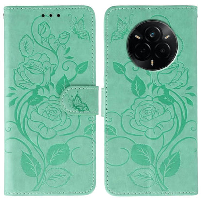 Rose Butterfly Embossed Leather Phone Case, For Realme 14 Pro+, For Realme 14 Pro, For Realme 14x, For Realme GT 7 Pro