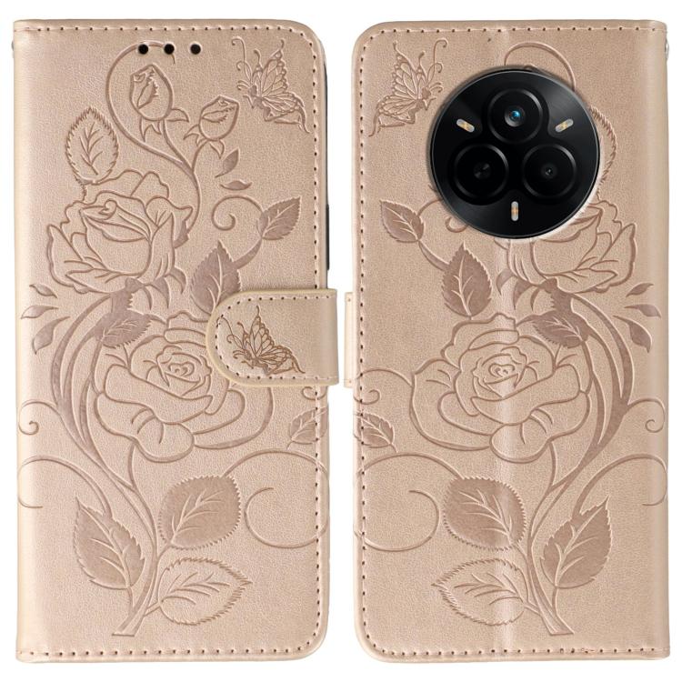 Rose Butterfly Embossed Leather Phone Case, For Realme 14 Pro+, For Realme 14 Pro, For Realme 14x, For Realme GT 7 Pro