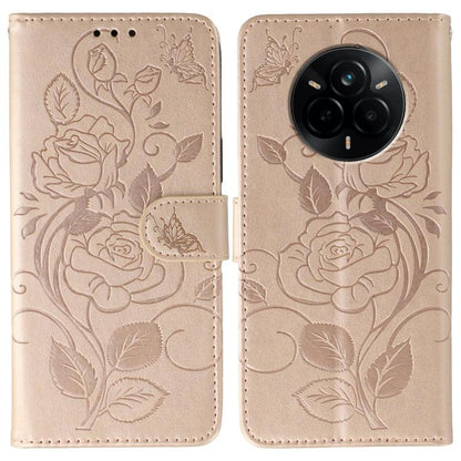 Rose Butterfly Embossed Leather Phone Case, For Realme 14 Pro+, For Realme 14 Pro, For Realme 14x, For Realme GT 7 Pro