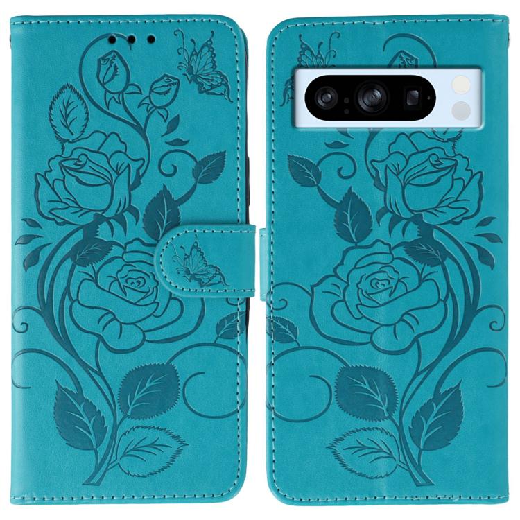 Rose Butterfly Embossed Leather Phone Case, For Google Pixel 10 Pro XL, For Google Pixel 9a, For Google Pixel 9 Pro, For Google Pixel 8a, For Google Pixel 8 Pro, For Google Pixel 8