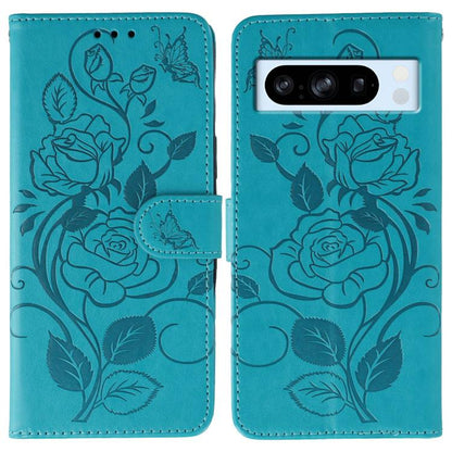 Rose Butterfly Embossed Leather Phone Case, For Google Pixel 10 Pro XL, For Google Pixel 9a, For Google Pixel 9 Pro, For Google Pixel 8a, For Google Pixel 8 Pro, For Google Pixel 8