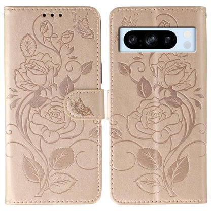 Rose Butterfly Embossed Leather Phone Case, For Google Pixel 10 Pro XL, For Google Pixel 9a, For Google Pixel 9 Pro, For Google Pixel 8a, For Google Pixel 8 Pro, For Google Pixel 8