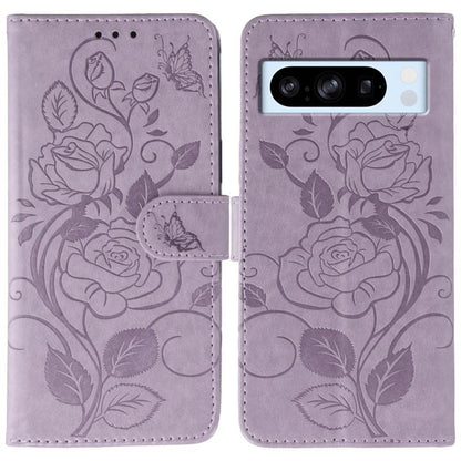 Rose Butterfly Embossed Leather Phone Case, For Google Pixel 10 Pro XL, For Google Pixel 9a, For Google Pixel 9 Pro, For Google Pixel 8a, For Google Pixel 8 Pro, For Google Pixel 8
