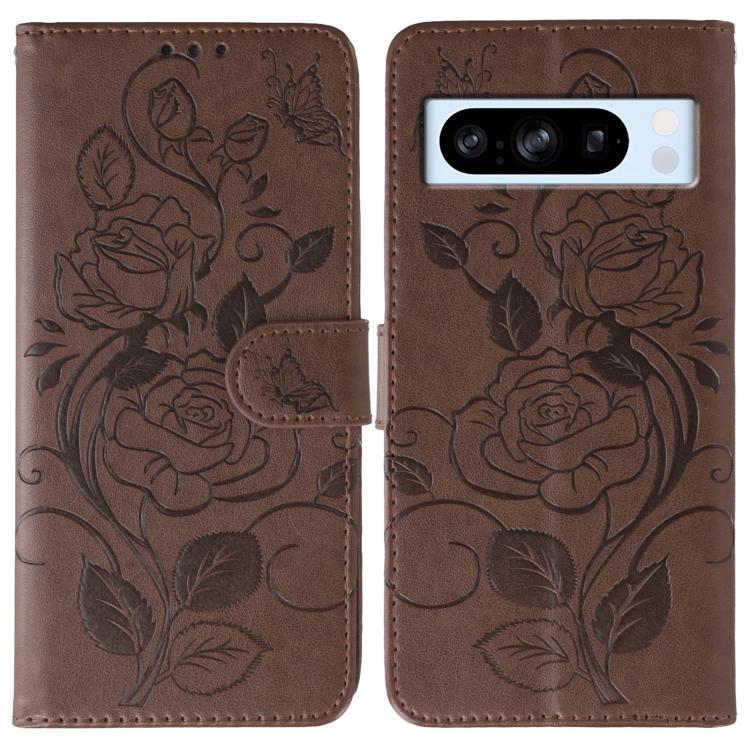 Rose Butterfly Embossed Leather Phone Case, For Google Pixel 10 Pro XL, For Google Pixel 9a, For Google Pixel 9 Pro, For Google Pixel 8a, For Google Pixel 8 Pro, For Google Pixel 8
