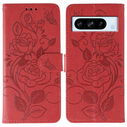 Rose Butterfly Embossed Leather Phone Case, For Google Pixel 10 Pro XL, For Google Pixel 9a, For Google Pixel 9 Pro, For Google Pixel 8a, For Google Pixel 8 Pro, For Google Pixel 8