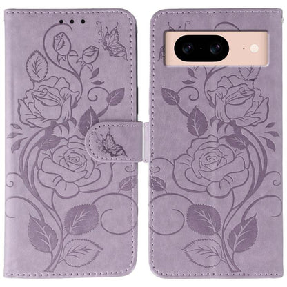 Rose Butterfly Embossed Leather Phone Case, For Google Pixel 10 Pro XL, For Google Pixel 9a, For Google Pixel 9 Pro, For Google Pixel 8a, For Google Pixel 8 Pro, For Google Pixel 8