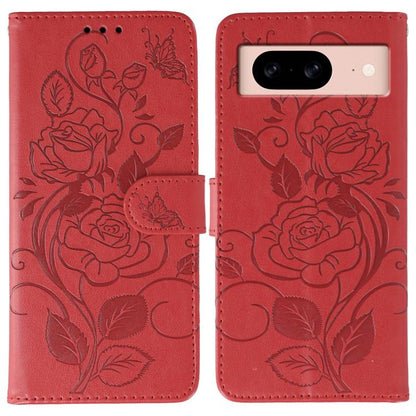 Rose Butterfly Embossed Leather Phone Case, For Google Pixel 10 Pro XL, For Google Pixel 9a, For Google Pixel 9 Pro, For Google Pixel 8a, For Google Pixel 8 Pro, For Google Pixel 8