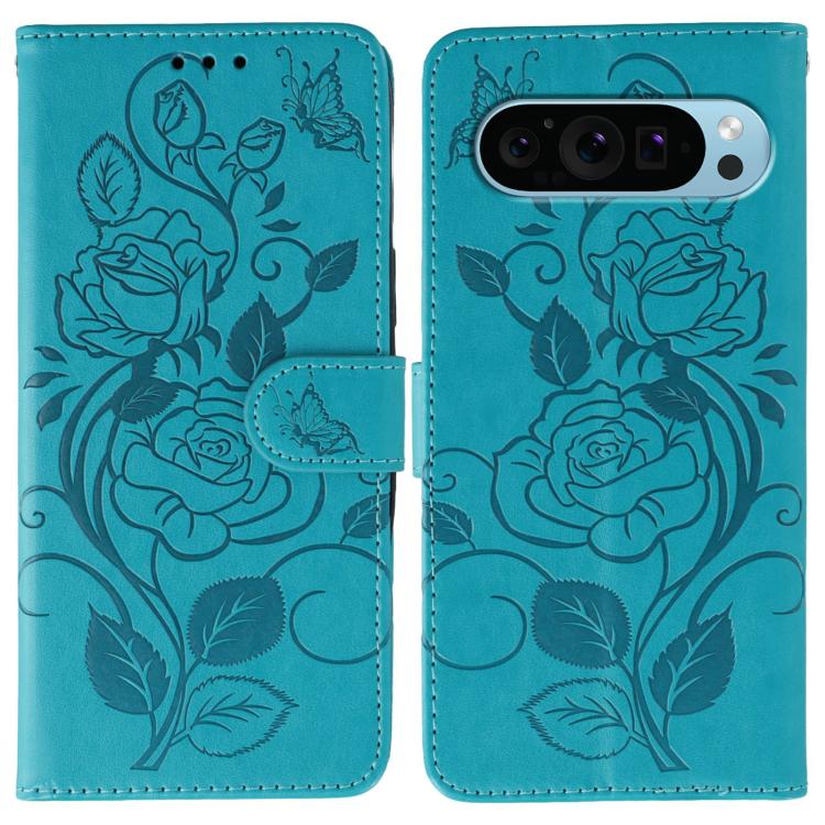 Rose Butterfly Embossed Leather Phone Case, For Google Pixel 10 Pro XL, For Google Pixel 9a, For Google Pixel 9 Pro, For Google Pixel 8a, For Google Pixel 8 Pro, For Google Pixel 8