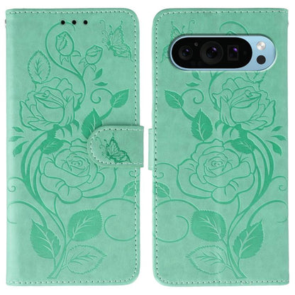 Rose Butterfly Embossed Leather Phone Case, For Google Pixel 10 Pro XL, For Google Pixel 9a, For Google Pixel 9 Pro, For Google Pixel 8a, For Google Pixel 8 Pro, For Google Pixel 8
