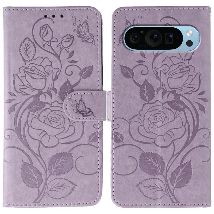Rose Butterfly Embossed Leather Phone Case, For Google Pixel 10 Pro XL, For Google Pixel 9a, For Google Pixel 9 Pro, For Google Pixel 8a, For Google Pixel 8 Pro, For Google Pixel 8