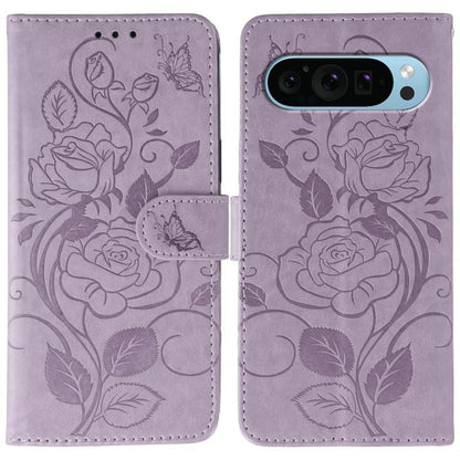 Rose Butterfly Embossed Leather Phone Case, For Google Pixel 10 Pro XL, For Google Pixel 9a, For Google Pixel 9 Pro, For Google Pixel 8a, For Google Pixel 8 Pro, For Google Pixel 8